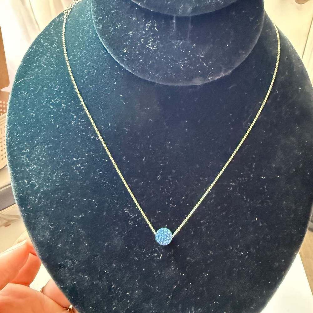 Touchstone Crystal by Swarovski Blue Pave Crystal Ball Pendant Necklace